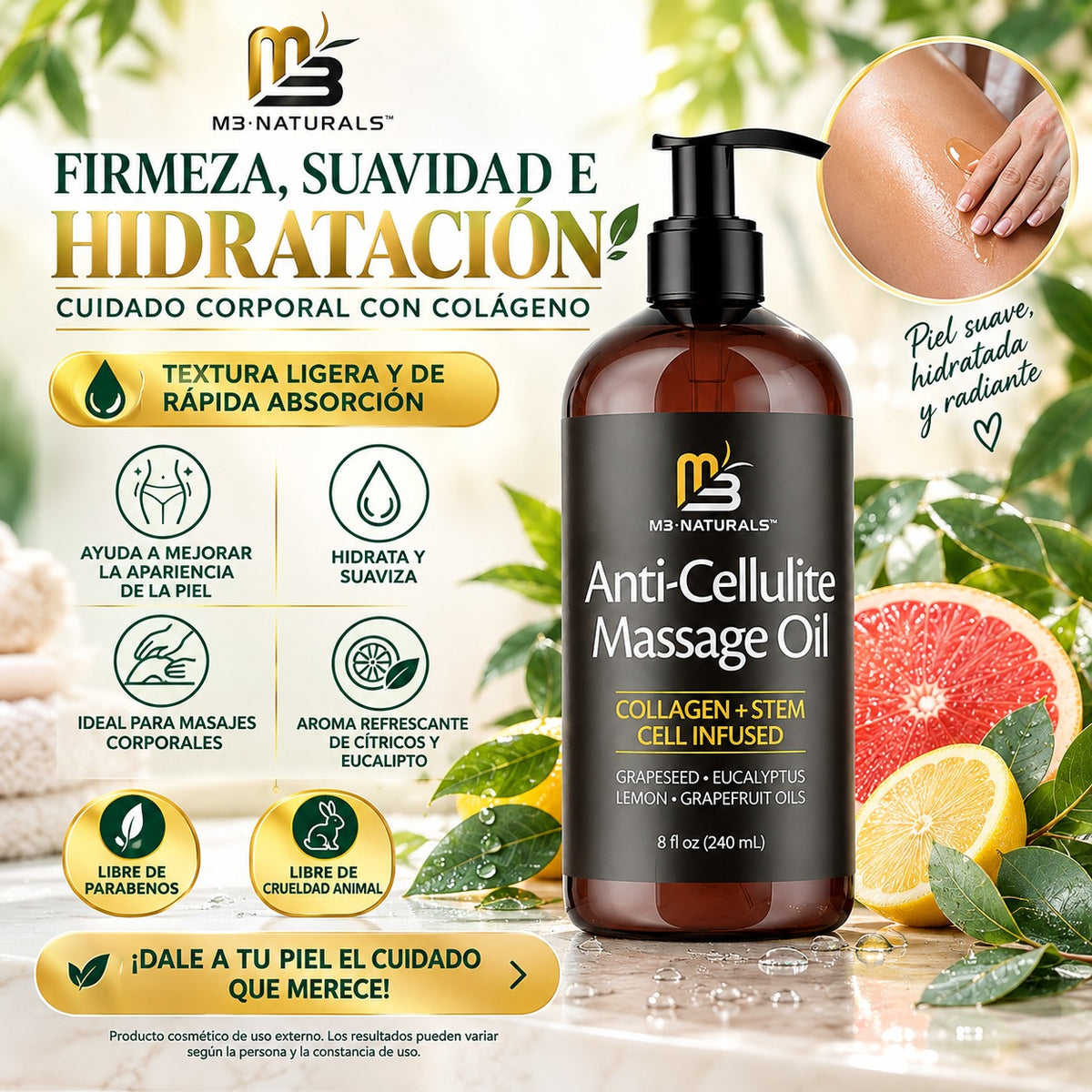 La Crema anticelulitis que nutre la piel y ayuda a mejorar su textura progresivamente de forma natural.