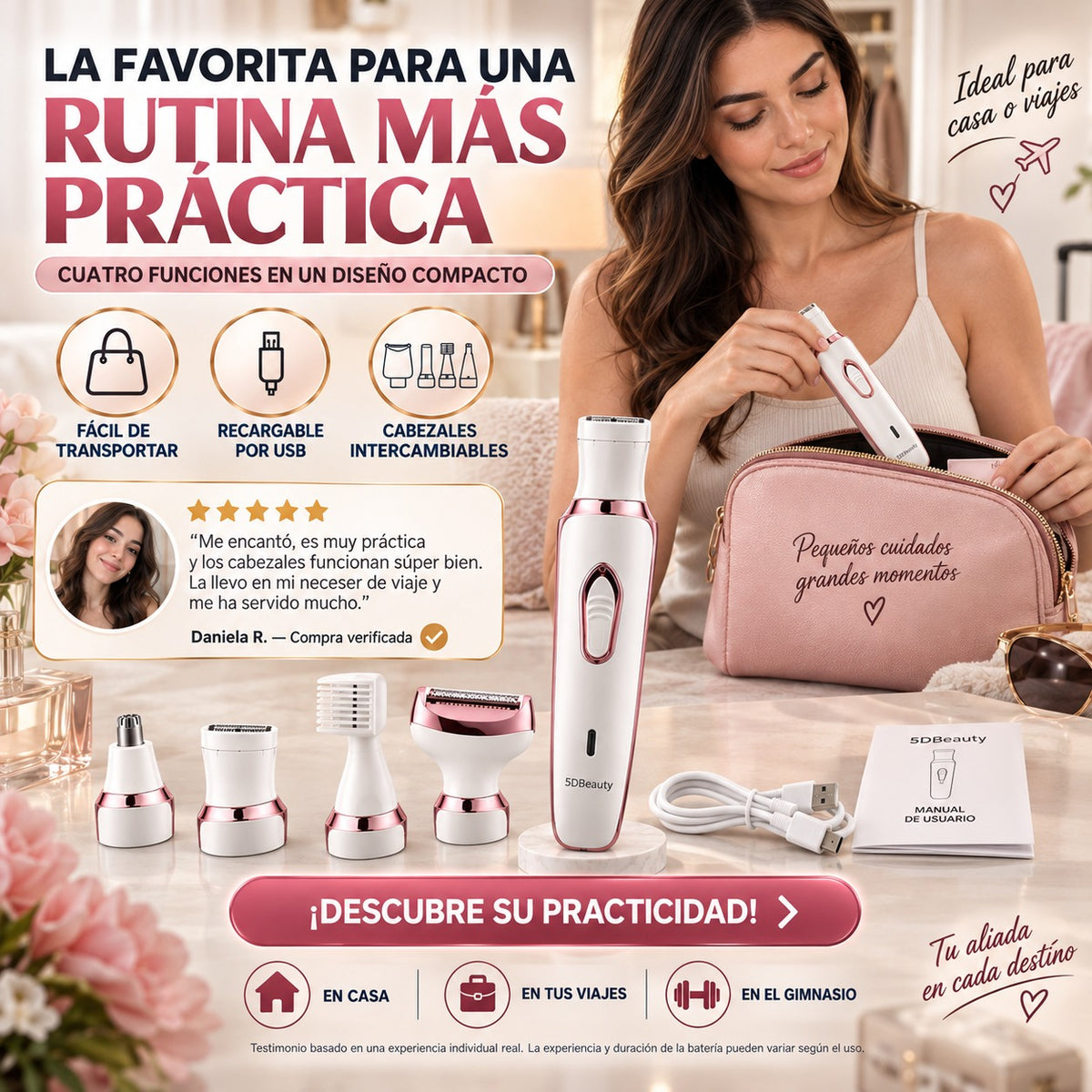 La depiladora portátil con cabezales intercambiables que cuida cada detalle de tu rutina personal diaria.