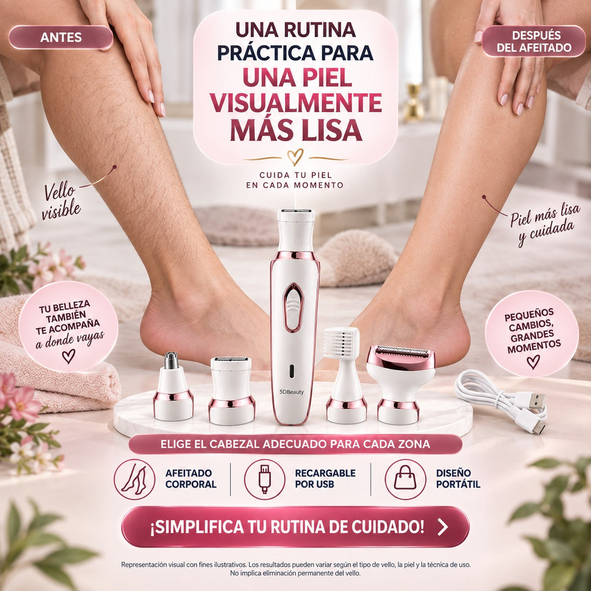 La depiladora portátil con cabezales intercambiables que cuida cada detalle de tu rutina personal diaria.